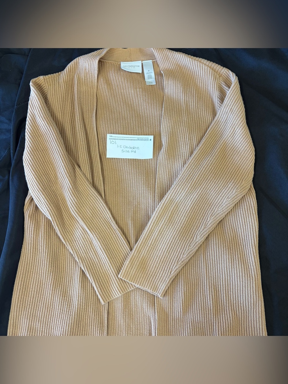 Liz Claiborne Open-Front Ribbed Cardigan Sweater - Tan